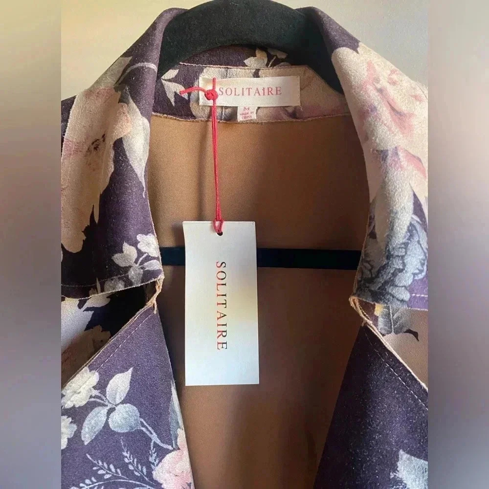 Solitaire Anthropologie faux suede floral open front jacket with tie belt - Picture 2 of 10